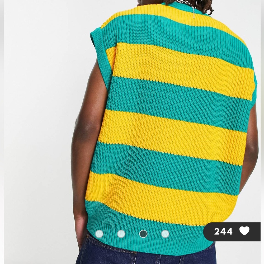 ASOS DESIGN knit fisherman rib tank in green stripes L - Picture 6 of 8